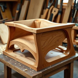 A beautifully crafted wooden furniture piece, showcasing intricate carpentry design