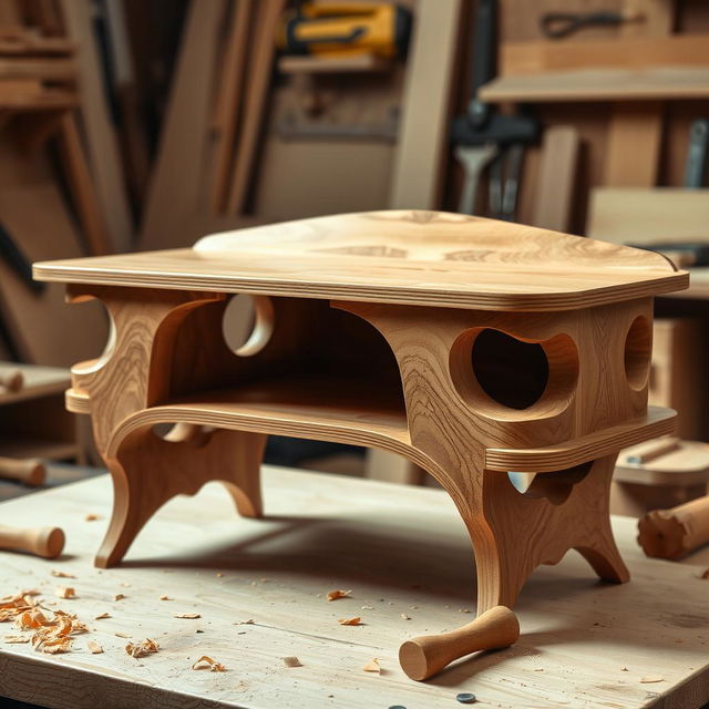 A beautifully crafted wooden furniture piece, showcasing intricate carpentry design