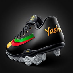 A detailed depiction of a soccer stock shoe, showcasing luxurious design elements