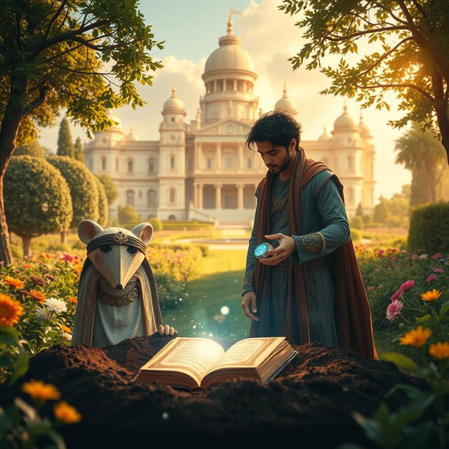 In a lush garden outside a grand palace under golden sunlight, a tense moment unfolds as 16-year-old Prince Veer anxiously awaits his brother Nivar