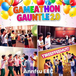 A vibrant digital poster for an event named 'Gameathon Gauntlet 2