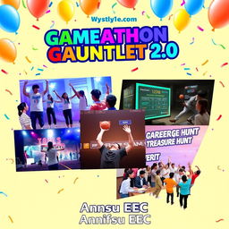 A vibrant digital poster for an event named 'Gameathon Gauntlet 2