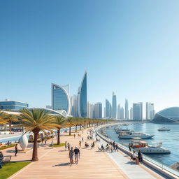 A stunning depiction of the Jeddah waterfront, integrating futuristic architectural projects aligned with Saudi Arabia's Vision 2030 aspirations