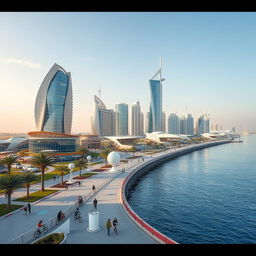 A stunning depiction of the Jeddah waterfront, integrating futuristic architectural projects aligned with Saudi Arabia's Vision 2030 aspirations