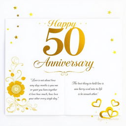 A beautiful and elegant card design for a 50th wedding anniversary, featuring a golden color theme to represent the golden anniversary milestone