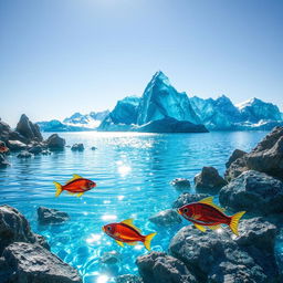 A stunning sea landscape crafted entirely from glass, showcasing a serene body of water made of smooth, reflective glass