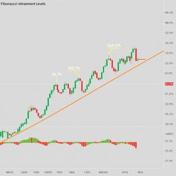 A professional trading chart focused on Fibonacci retracement levels applied to a dynamic stock price