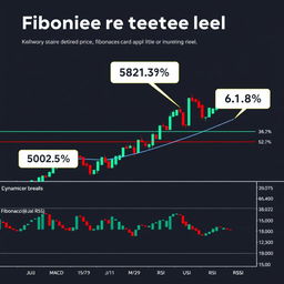 A professional trading chart focused on Fibonacci retracement levels applied to a dynamic stock price