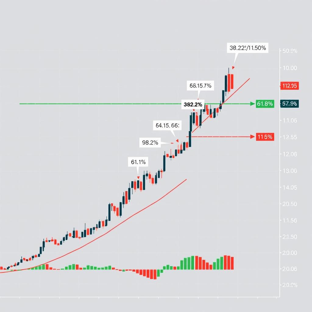 A professional trading chart focused on Fibonacci retracement levels applied to a dynamic stock price