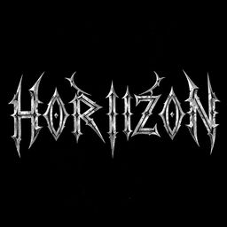 A striking metal band logo featuring the word 'HORIZON' designed in a detailed gothic font