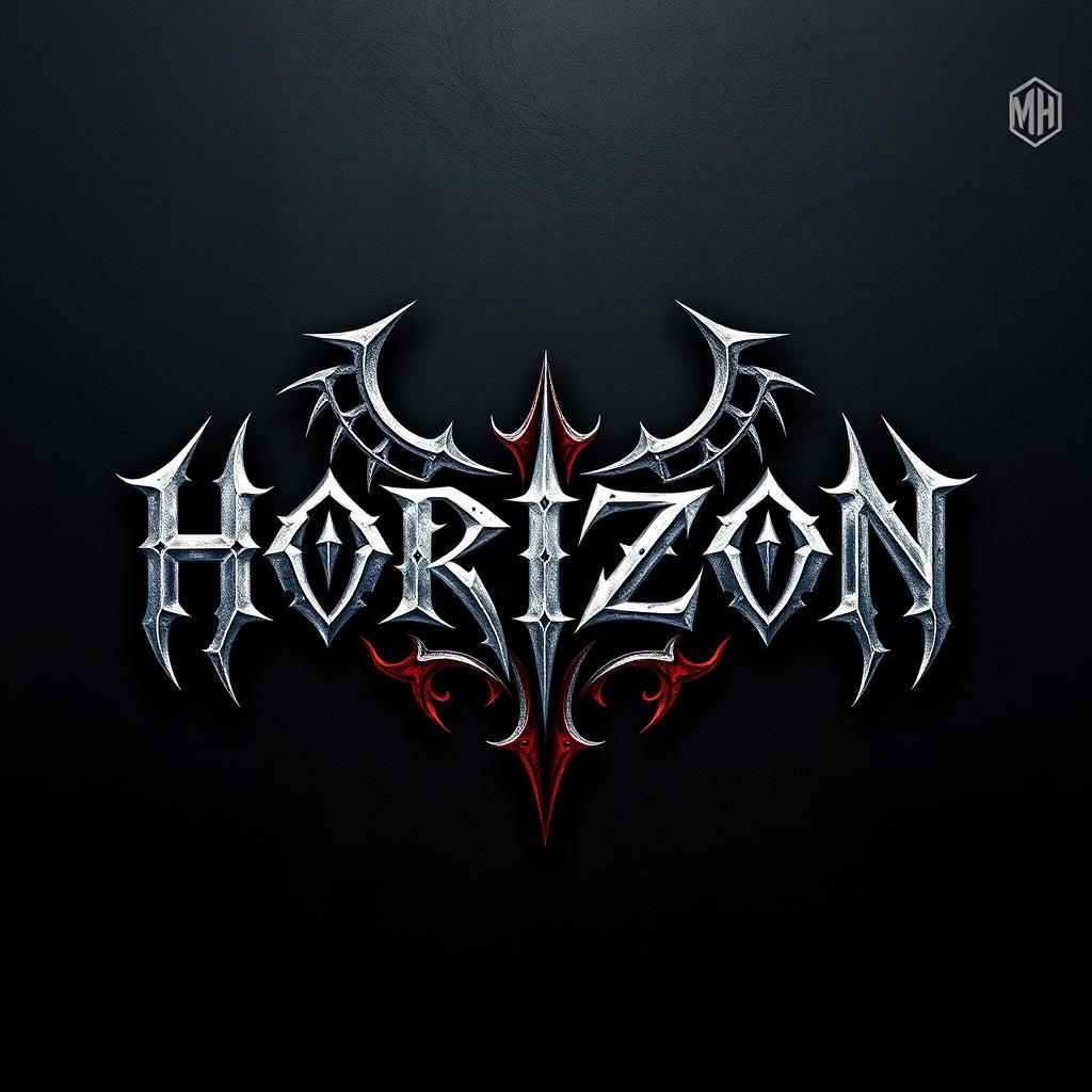 A striking metal band logo featuring the word 'HORIZON' designed in a detailed gothic font