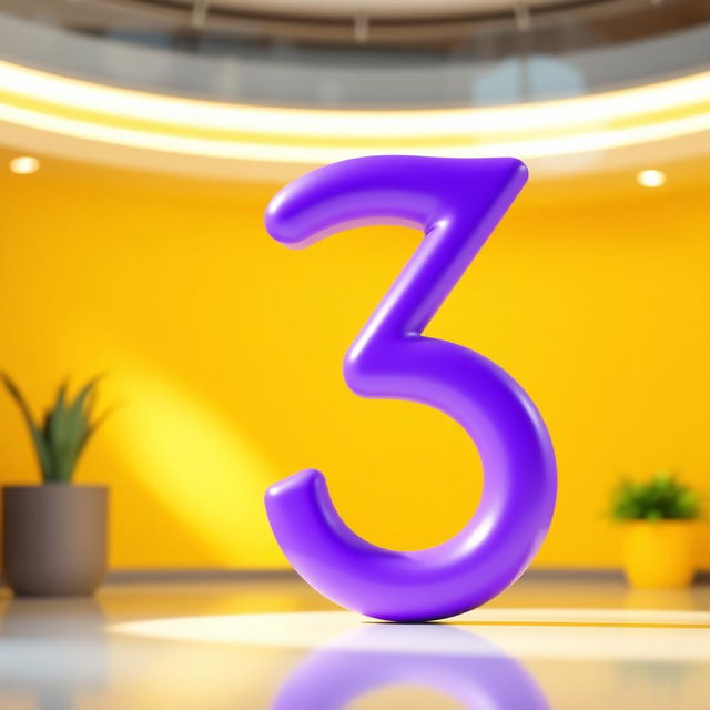 A large and vibrant number three (3) in a smooth, stylish purple color, set against a bright and cheerful background