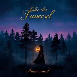 A captivating novel cover design featuring an enigmatic forest landscape at twilight