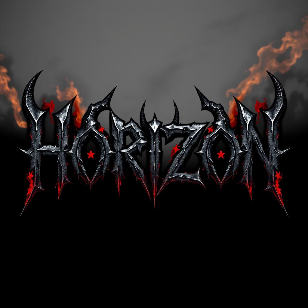 A powerful metal band logo featuring the word 'HORIZON' crafted in a fierce death metal font, characterized by jagged edges and aggressive styling