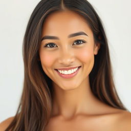 A beautiful portrait of a woman with a straight neck and a bright, radiant face