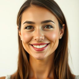 A beautiful portrait of a woman with a straight neck and a bright, radiant face