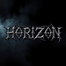 A striking black metal band logo featuring the word 'HORIZON' in a bold, aggressive font