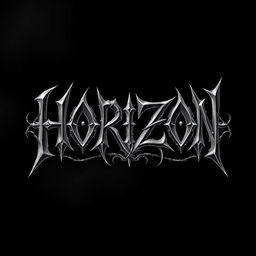 A striking black metal band logo featuring the word 'HORIZON' in a bold, aggressive font