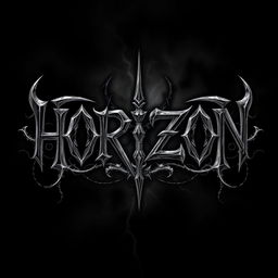 A striking black metal band logo featuring the word 'HORIZON' in a bold, aggressive font