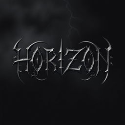 A striking black metal band logo featuring the word 'HORIZON' in a bold, aggressive font