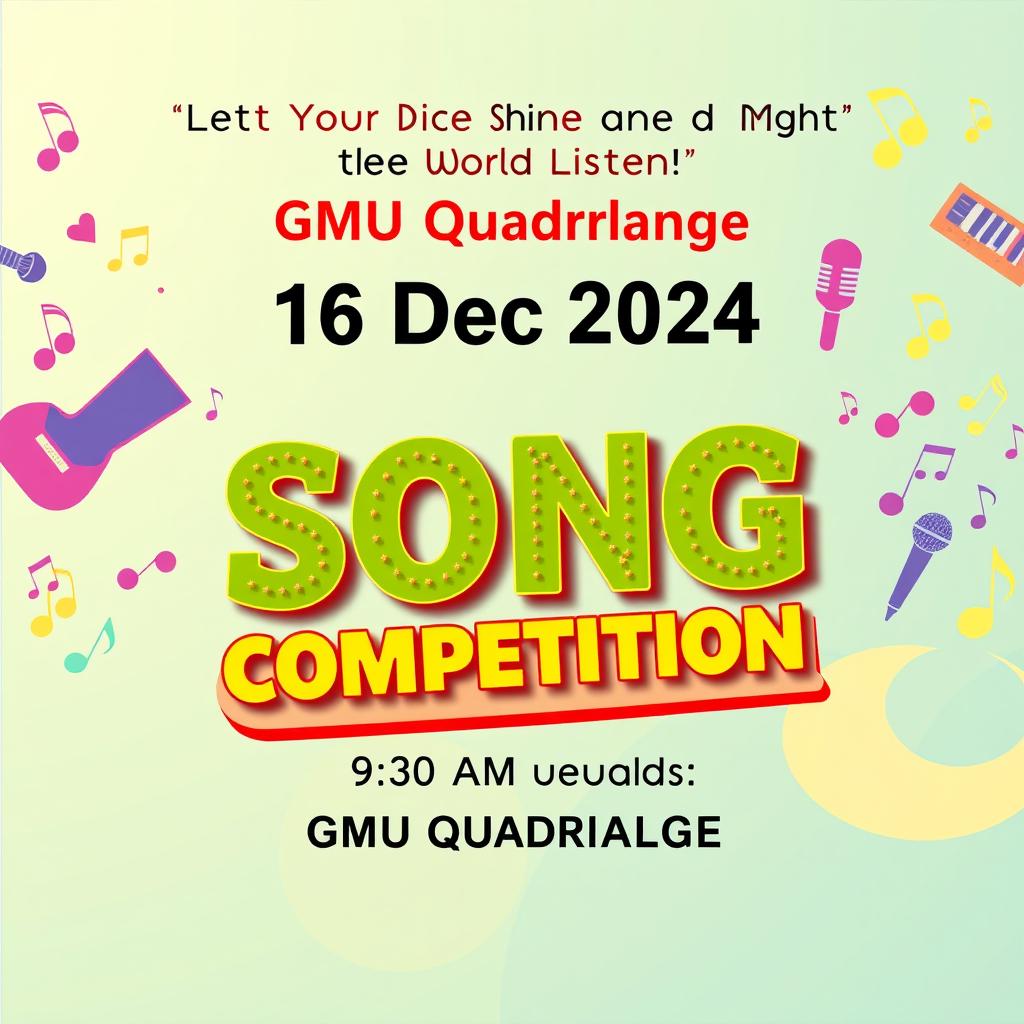 A vibrant poster for a song competition taking place at GMU Quadrangle