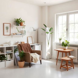 A serene and organized room showcasing a decluttered space