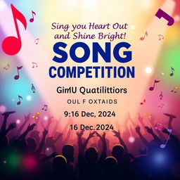 A vibrant and eye-catching poster design for a song competition, featuring the venue 'GMU Quadrangle'