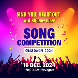 A vibrant and eye-catching poster design for a song competition, featuring the venue 'GMU Quadrangle'