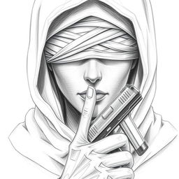 A pencil drawing of a female soldier's face, characterized by strong features and determination