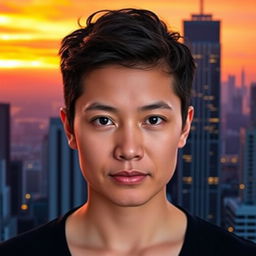 A portrait of a person with a neutral expression, the focus is on their face and upper body