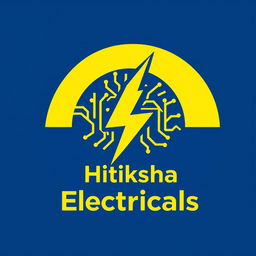 A vibrant and modern logo design for 'Hitiksha Electricals', featuring a dynamic combination of electric yellow and deep blue colors