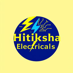 A vibrant and modern logo design for 'Hitiksha Electricals', featuring a dynamic combination of electric yellow and deep blue colors