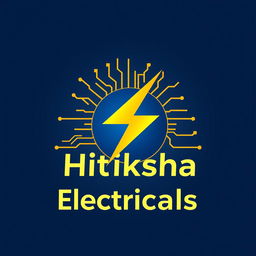A vibrant and modern logo design for 'Hitiksha Electricals', featuring a dynamic combination of electric yellow and deep blue colors