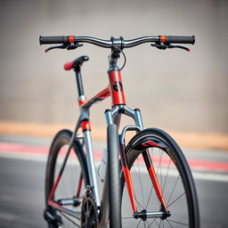 A front view of a sleek racing bicycle, showcasing its aerodynamic design and lightweight frame