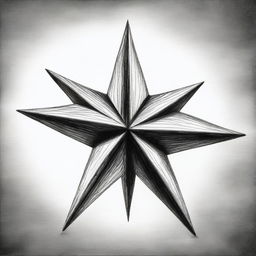 A black and white, high-quality pencil drawing showcasing a star