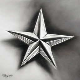 A black and white, high-quality pencil drawing showcasing a star