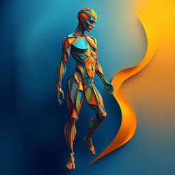 An artistic representation of a human figure made with abstract shapes and forms, showcasing intricate details and textures