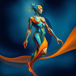 An artistic representation of a human figure made with abstract shapes and forms, showcasing intricate details and textures