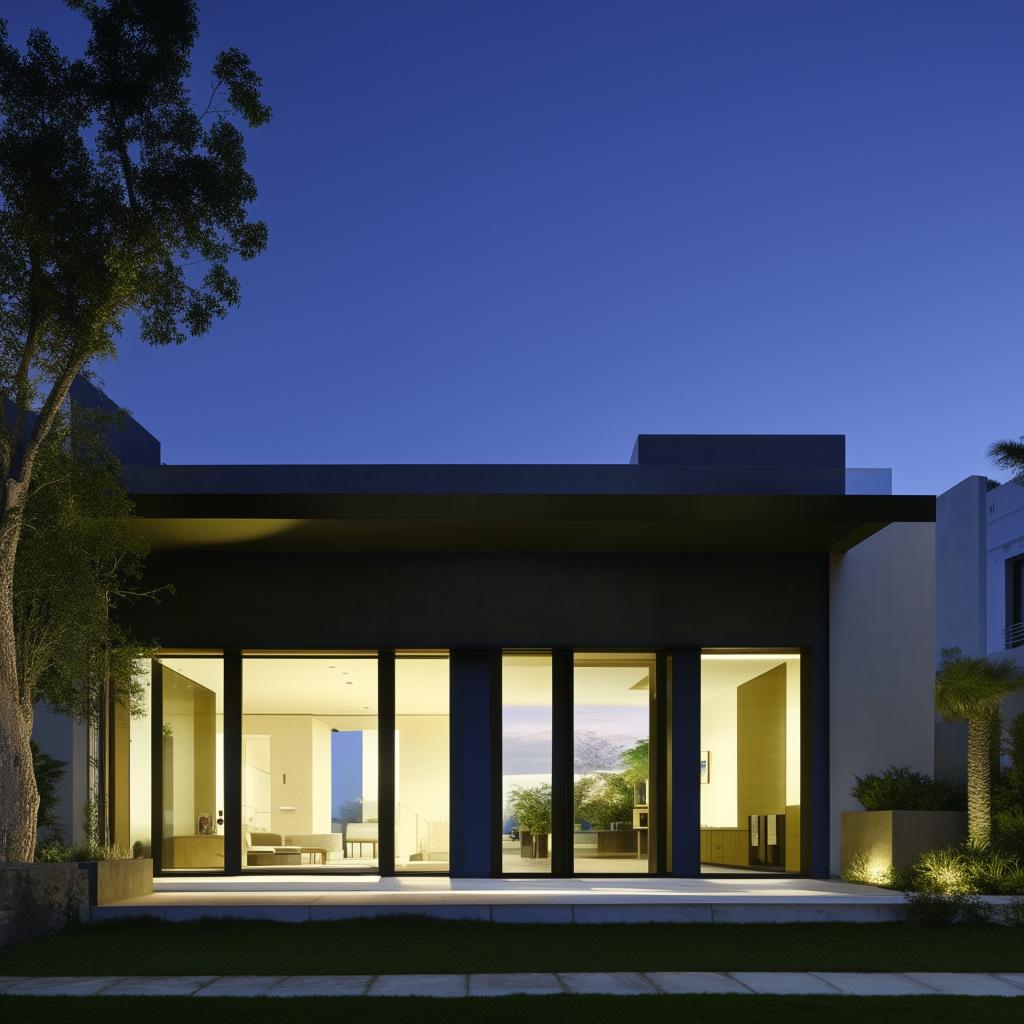 A modern house with sleek lines, expansive glass windows, minimalist design elements and contemporary architecture