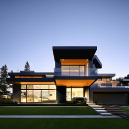 A modern house with sleek lines, expansive glass windows, minimalist design elements and contemporary architecture