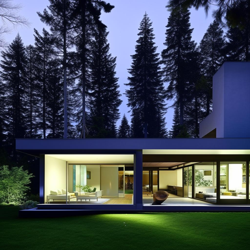 A modern house with sleek lines, expansive glass windows, minimalist design elements and contemporary architecture