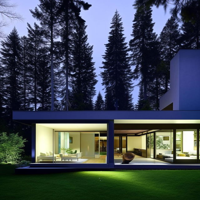 A modern house with sleek lines, expansive glass windows, minimalist design elements and contemporary architecture