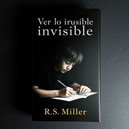 A minimalist and dark book cover featuring a teenager immersed in drawing macabre images
