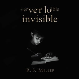 A minimalist and dark book cover featuring a teenager immersed in drawing macabre images
