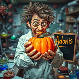 A vibrant and poignant image of a disheveled virus scientist in a chaotic laboratory, surrounded by various viral petri dishes and scientific equipment