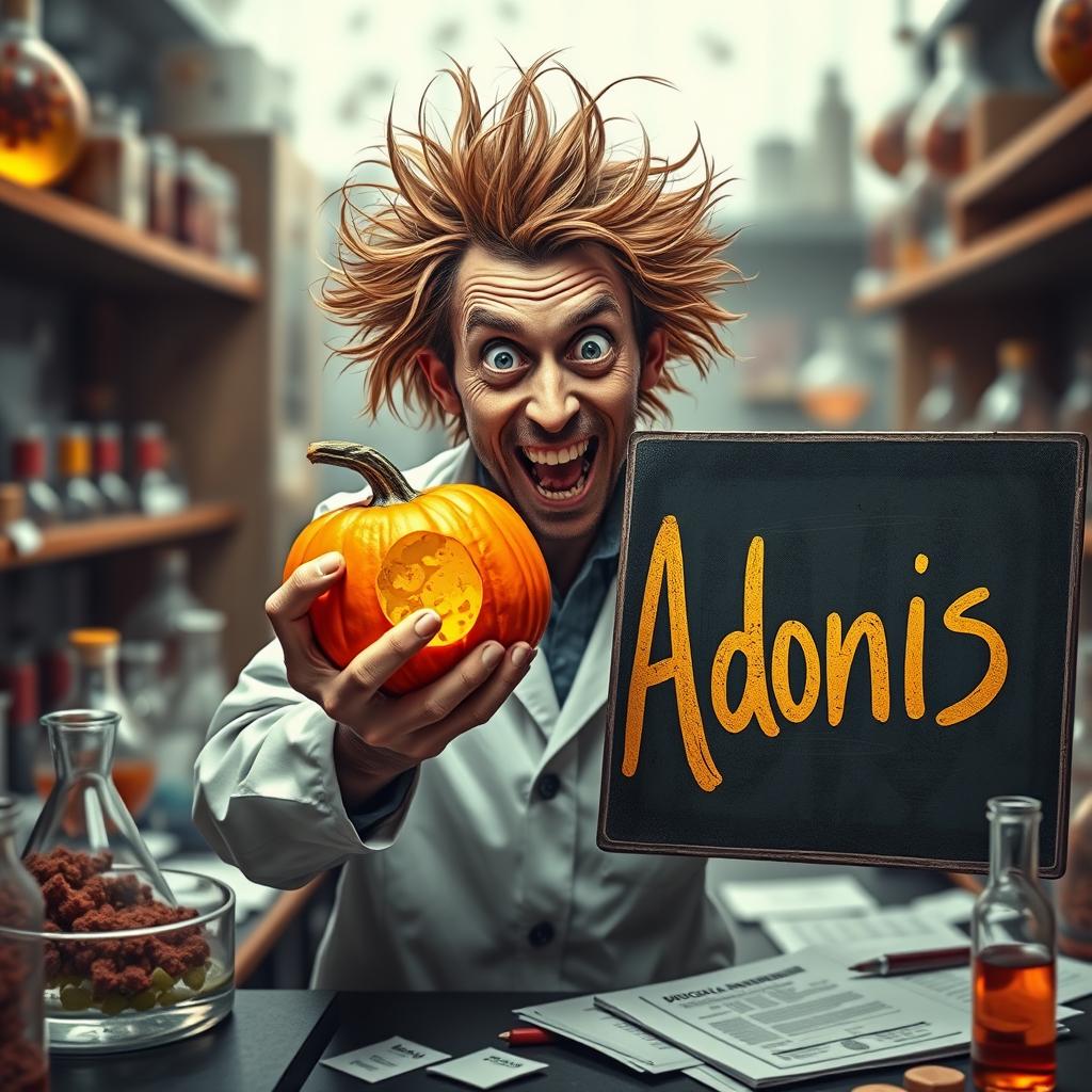 A vibrant and poignant image of a disheveled virus scientist in a chaotic laboratory, surrounded by various viral petri dishes and scientific equipment