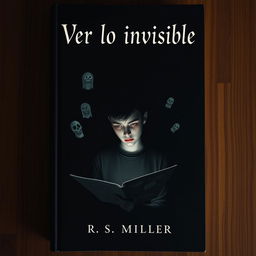 A minimalist dark book cover featuring a teenager with a contemplative expression, illustrating eerie and macabre drawings