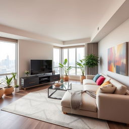 A stylish and modern living room featuring a sleek, minimalist design