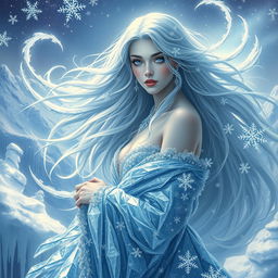 An enchanting portrayal of the Goddess of Eternal Cold, embodying the essence of winter and frost