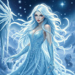 An enchanting portrayal of the Goddess of Eternal Cold, embodying the essence of winter and frost